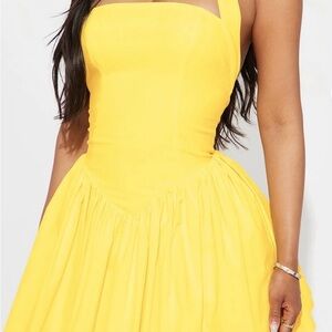 Fashion Nova Bright Yellow Strapless Fit & Flare Dress